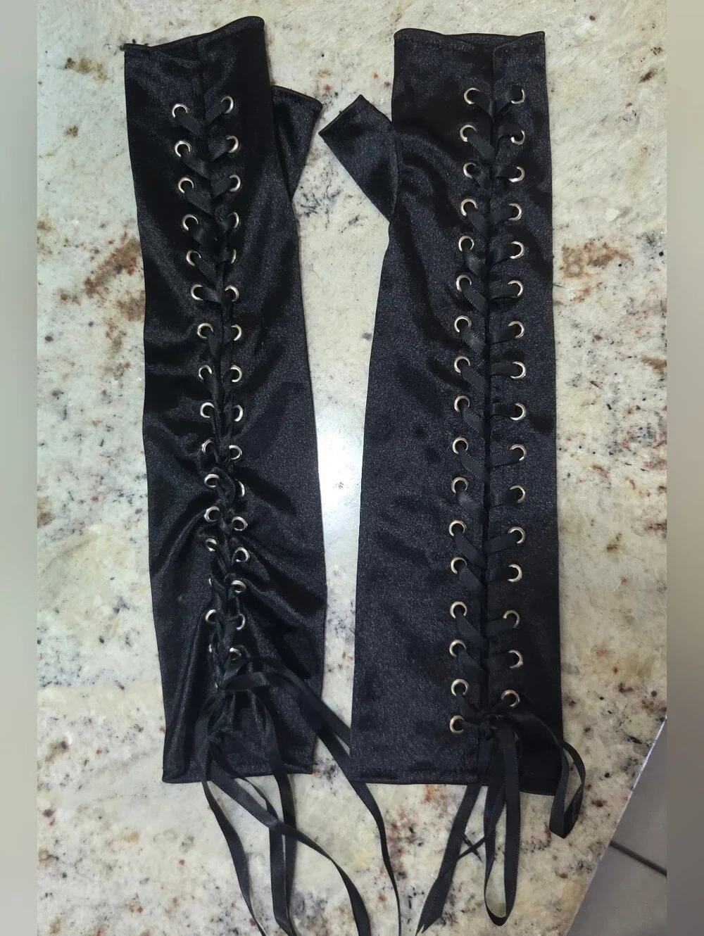 Black Lace-Up Fingerless Gloves Goth Punk